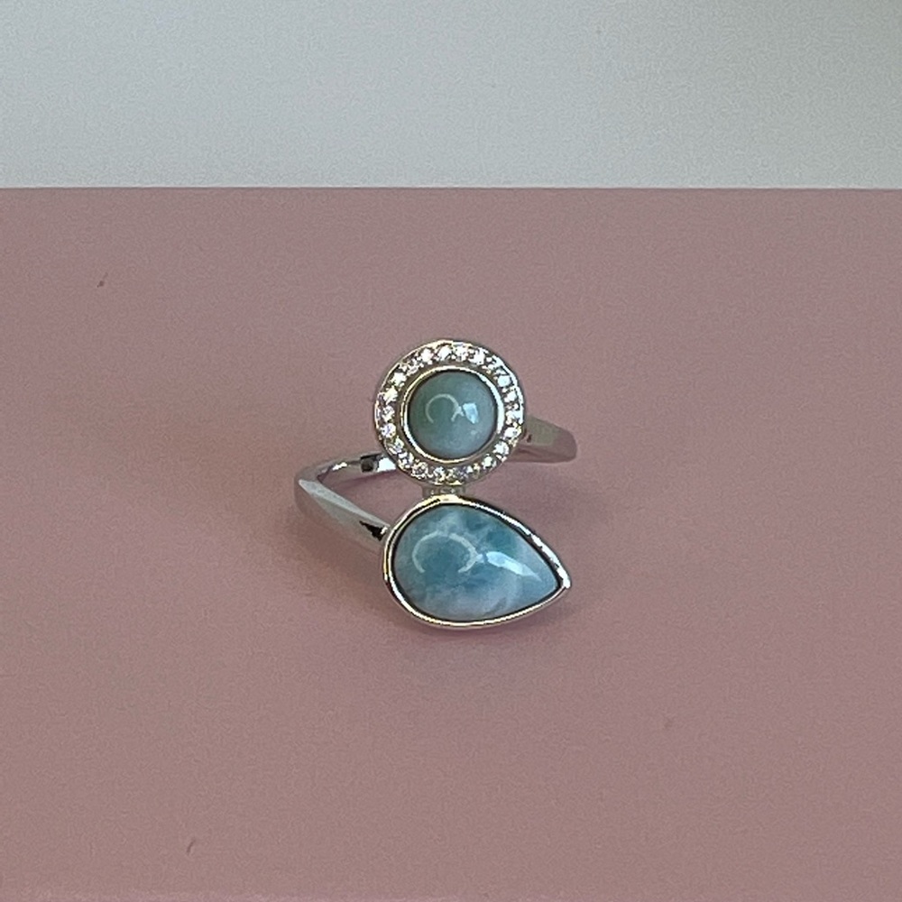 Clearance Sale $28 Firm! Natural Larimar & Cz Sterling Ring, Sz 6 - Picture 15 of 16